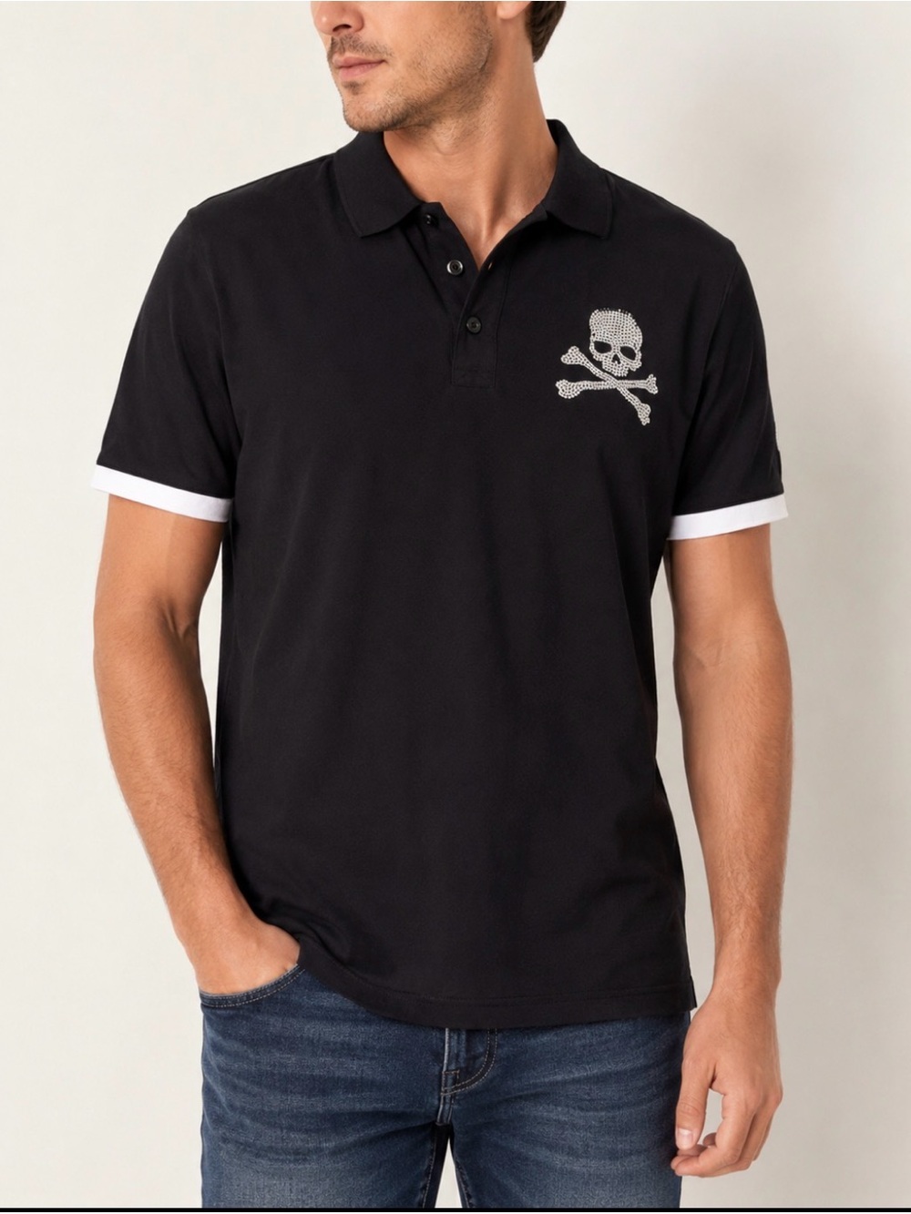 Black Men’s Polo Shirt with Skull & Crossbones
